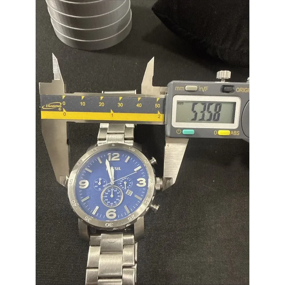 MEN FOSSIL JR-1445 New Battery 50mm Case 6.25” Band Blue Dial Chronograph (B31)